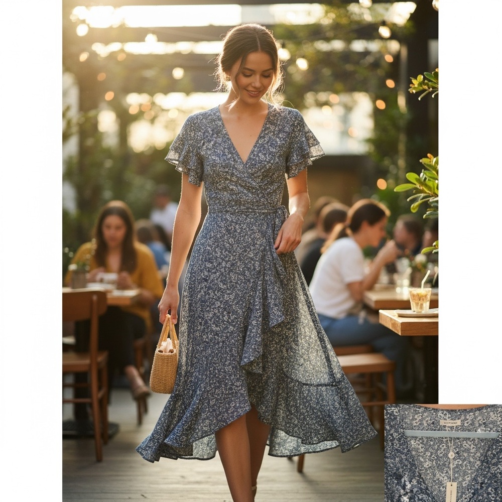 Max Studio Blue Floral High Low Dress